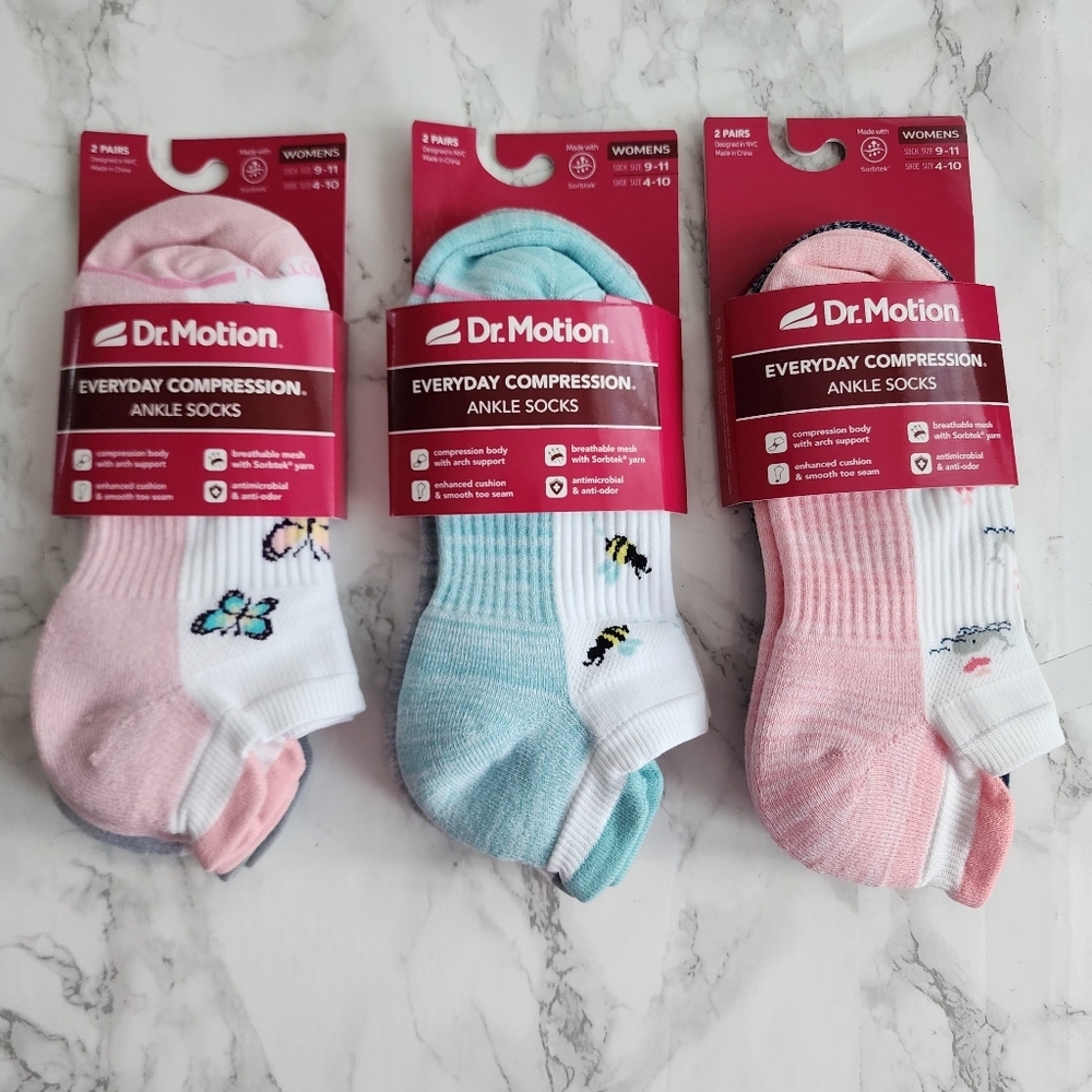 Dr. Motion Ankle Socks 6 Pairs Compression Socks Size Socks 9–11 Shoe 4-10